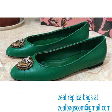 Dolce & Gabbana Leather Devotion Flats Slippers Green 2021 - Click Image to Close